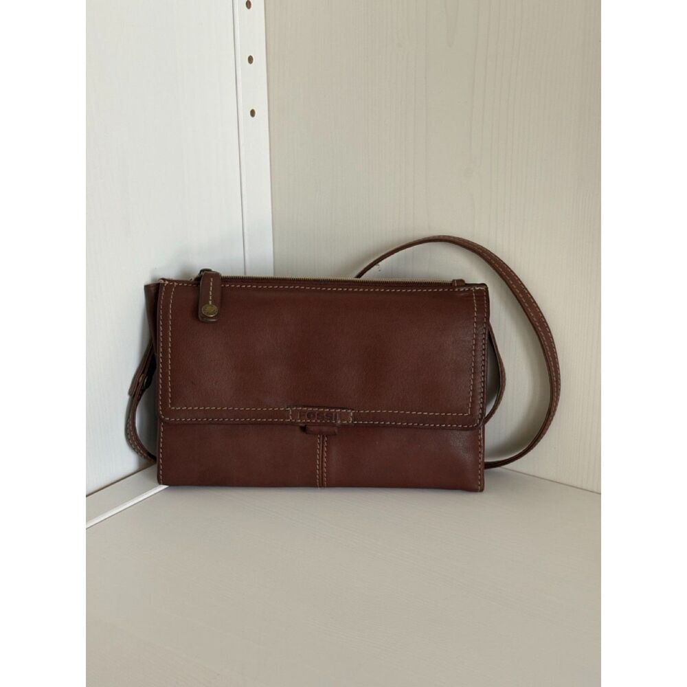 Fossil Brown Leather Wallet Clutch Crossbody